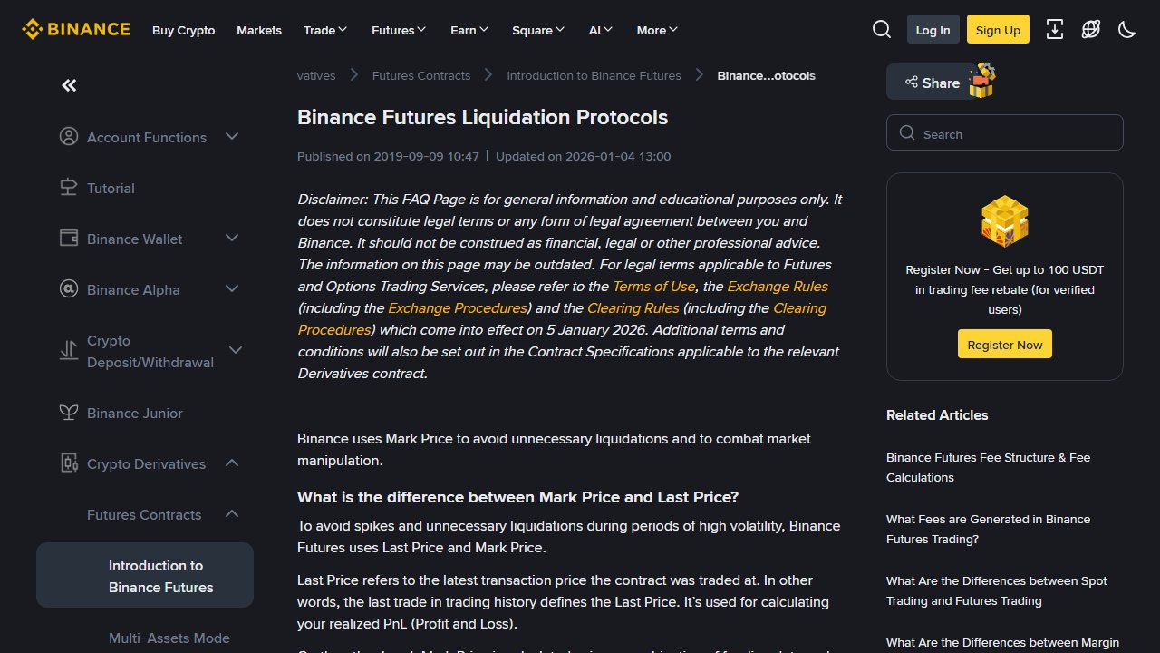 binance.com அதிகாரப்பூர்வ பக்க ஸ்கிரீன்ஷாட்: Binance Futures Liquidation Protocols | Futures last price,Futures mark price,Bi